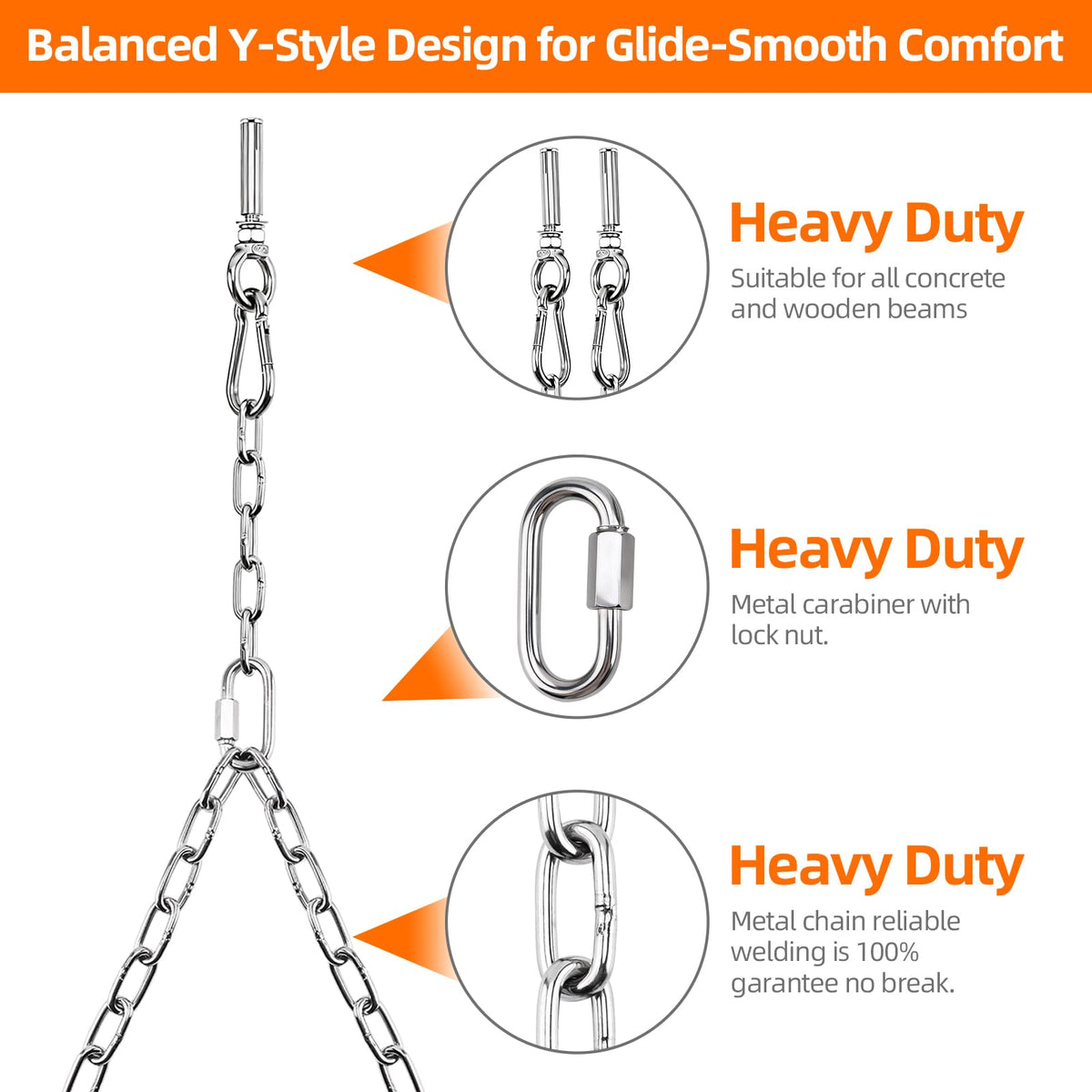 Yaeccc chains and carabiners close-up emphasizing secure connections for heavy loads