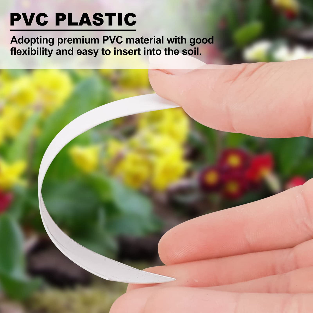 YaeCCC labels in garden bed showcase waterproof durability.