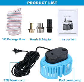 Yaegoo pool cover pump drain hose demonstrates a 16 ft reach for versatile drainage