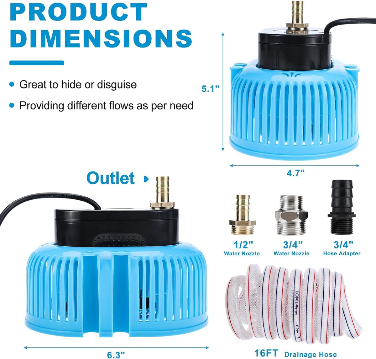 Yaegoo pool cover pump side view showing slim profile for tight spaces