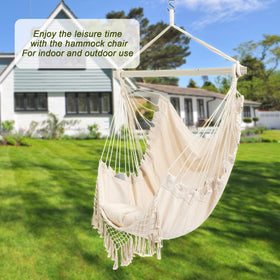 YAERSI Hammock Chair cotton-poly fabric ensures durable lounging