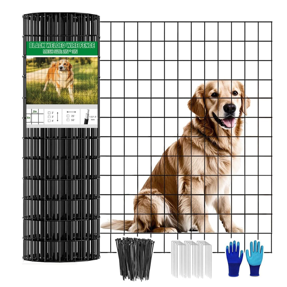 YAGJIA welded wire fence in black vinyl coating, 36x50ft, rust resistant and decorative.