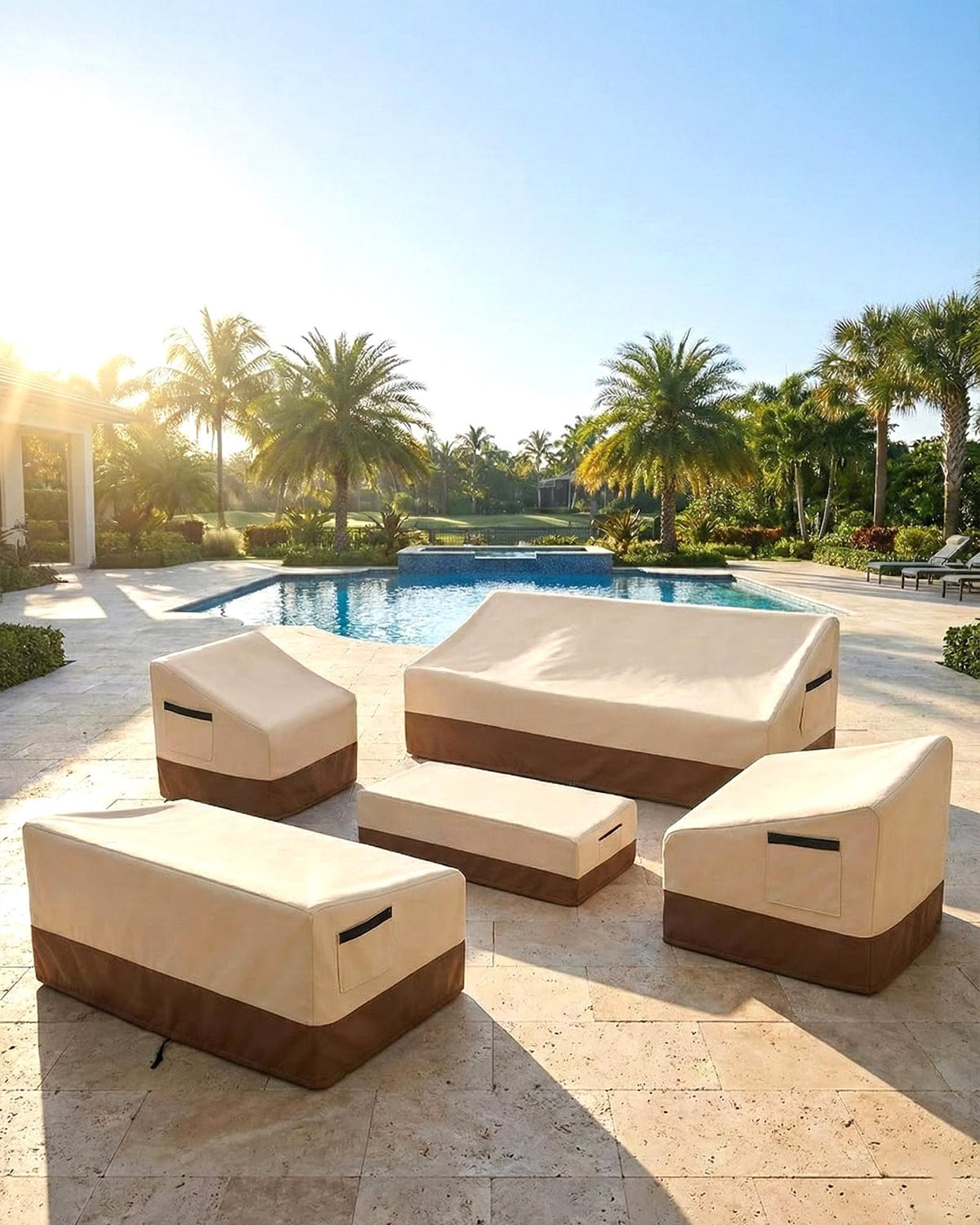 Yagvany all-weather protection guards furniture from rain and sun.
