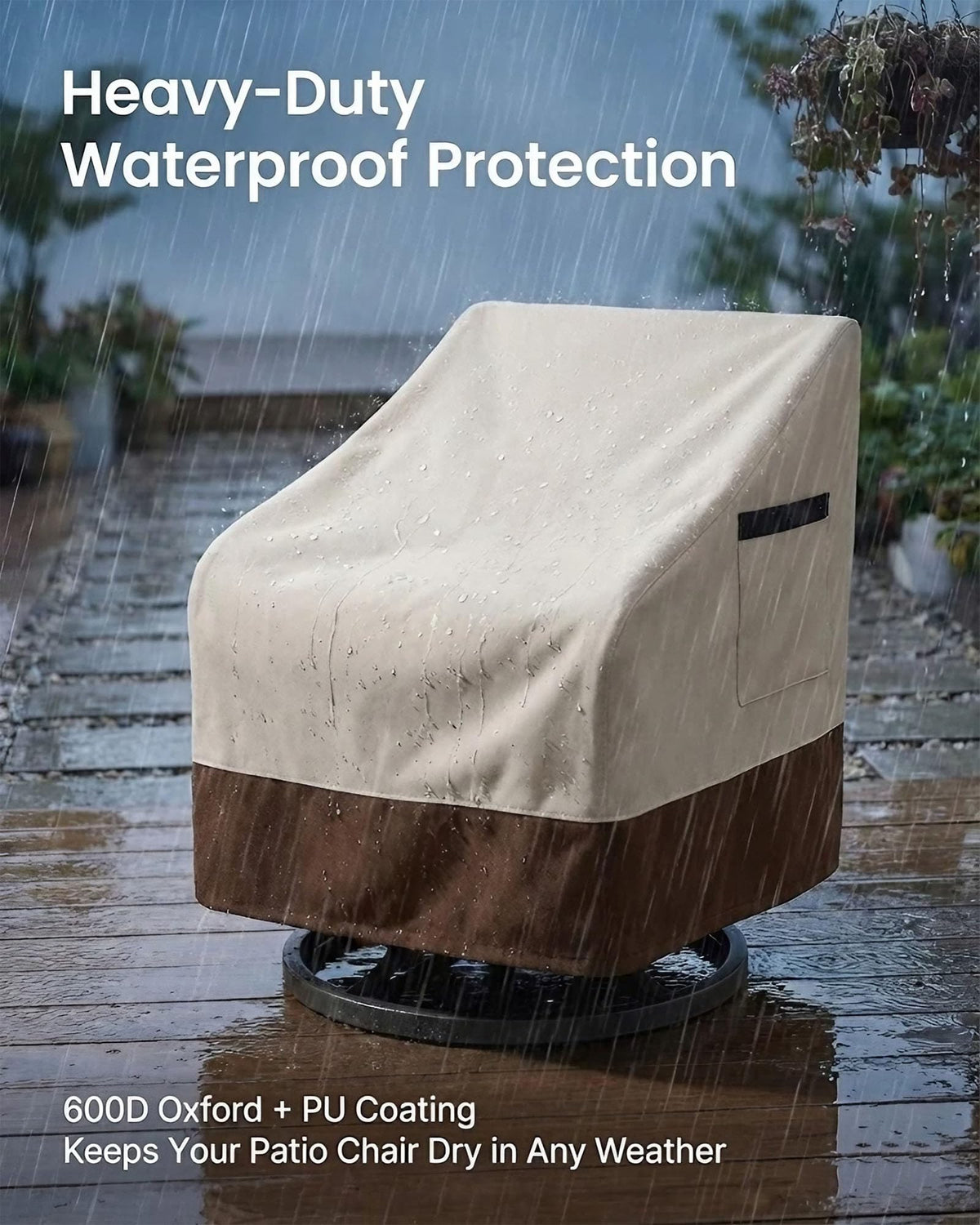 Yagvany waterproof chair cover for lounge chairs shields from sun and moisture.