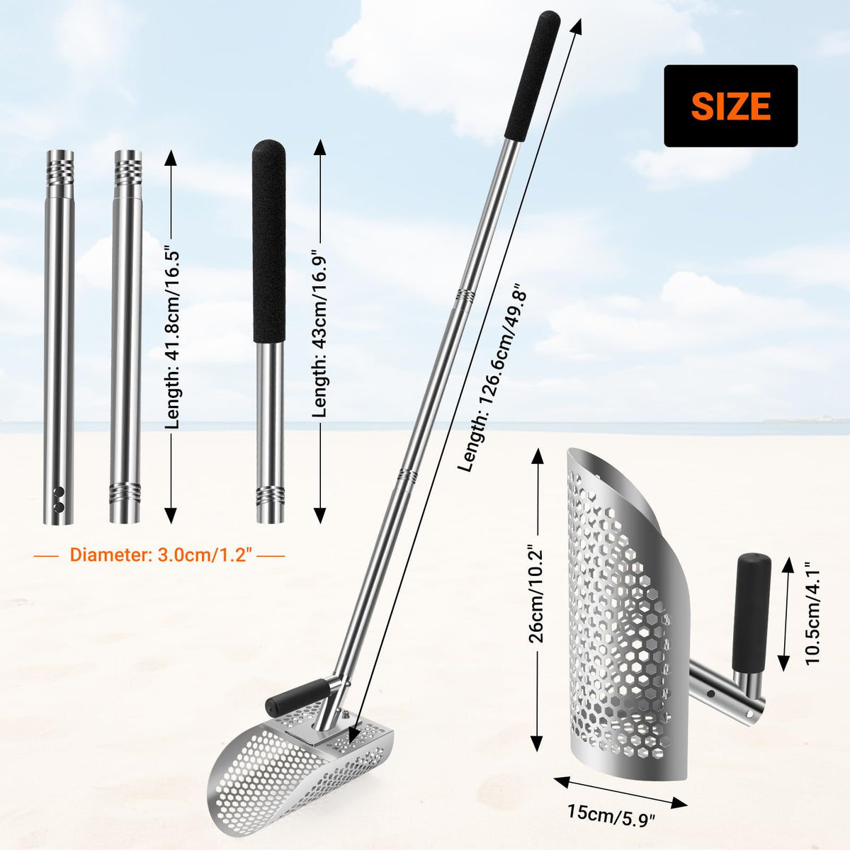 Yaheeda rubberized non-slip grip helps maintain control during beach searches.