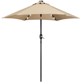 Yaheetech 7.5ft solar patio umbrella canopy provides shade on sunny days.