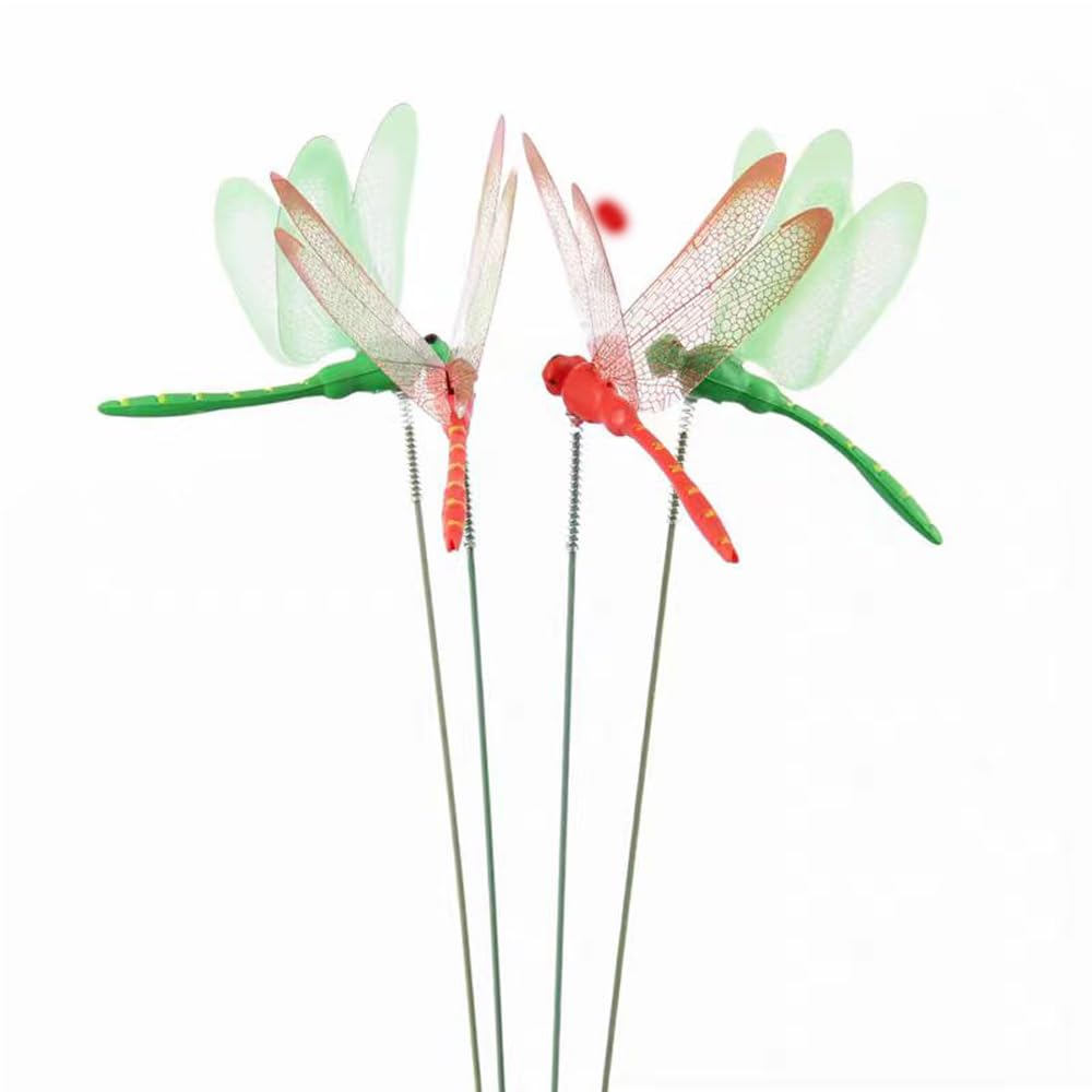 Yahpetes outdoor dragonfly stakes add whimsical charm to lawns and planters.