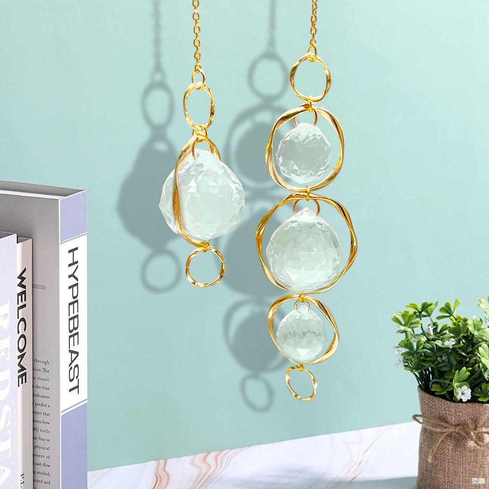 Yajuo crystal suncatcher ball decoration with a metal ring adds shimmer.