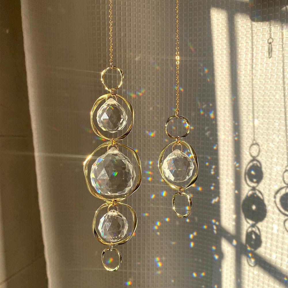 Yajuo crystal suncatcher prisms outdoors, creating colorful rainbow reflections.