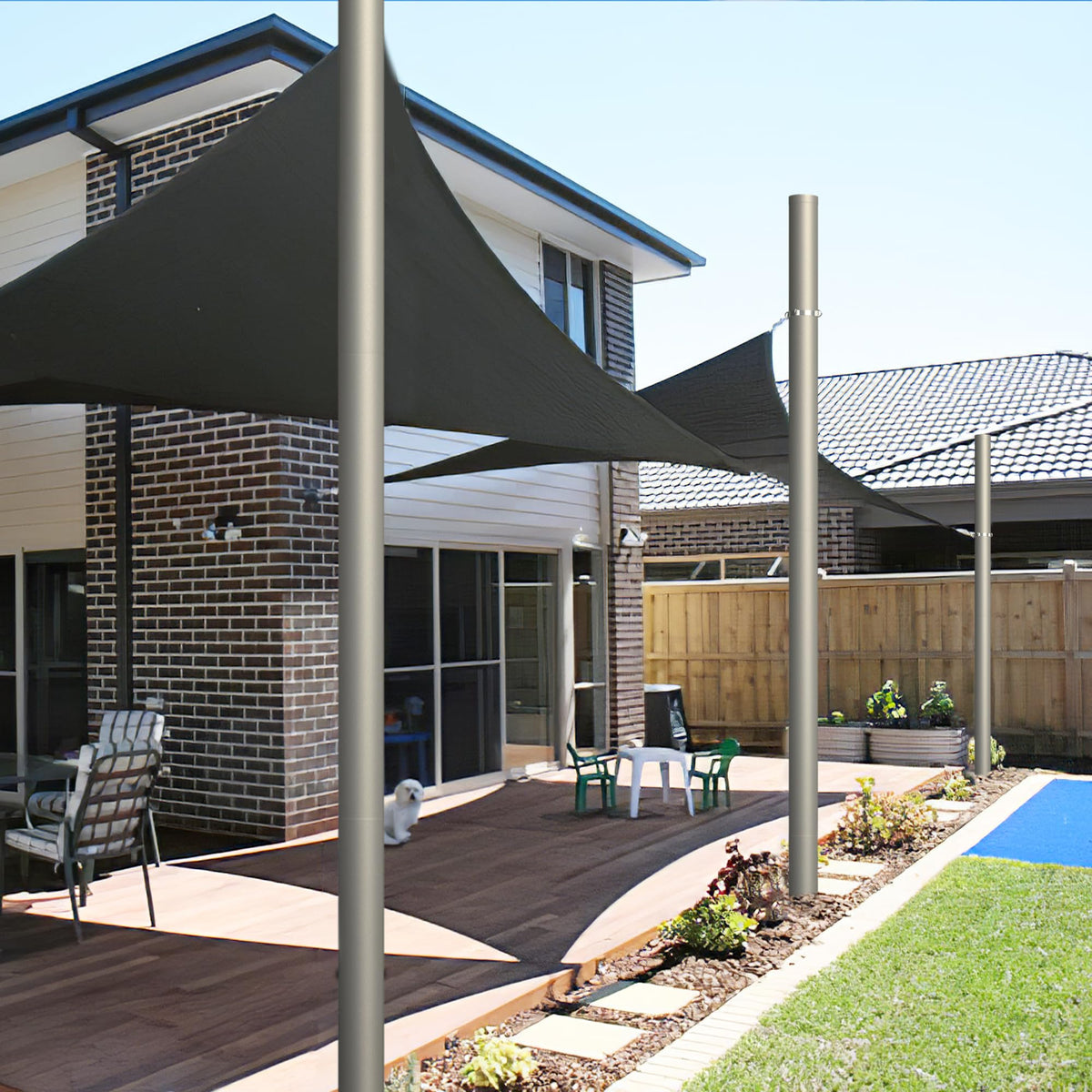 Yakmax backyard shade pole setup ready for outdoor shade