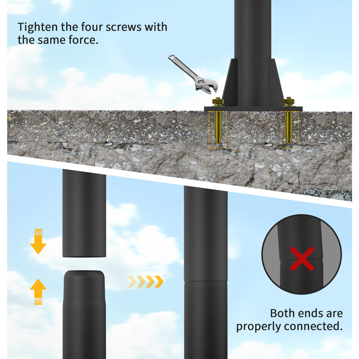 Yakmax concrete-installation-ready pole kit for patios