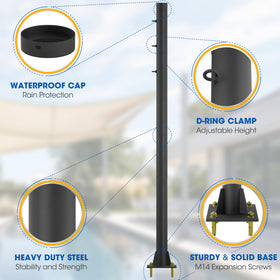 Yakmax adjustable shade pole with three fixed rings for varied shade heights