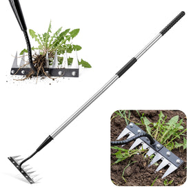 YALEENT iron weeding rake head with 8 teeth for efficient weed removal in beds.