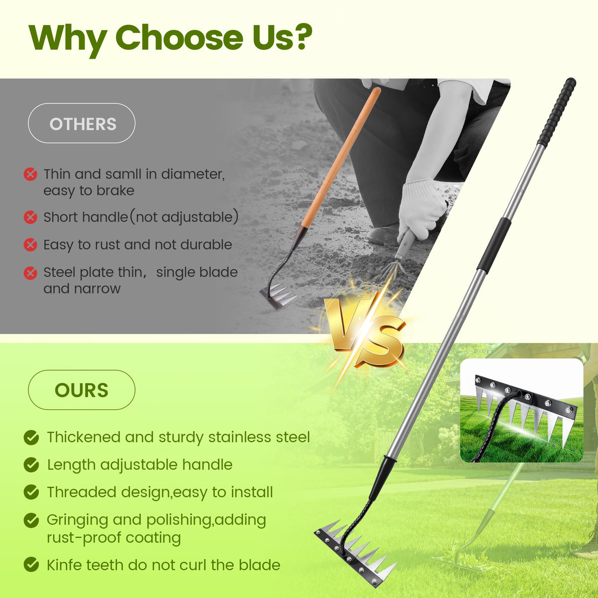 YALEENT multi-function garden tool for bulbs, trenching, and soil work.
