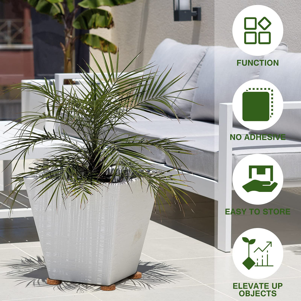Yalikop anti-slip planter feet stabilize pots on wet or smooth floors.
