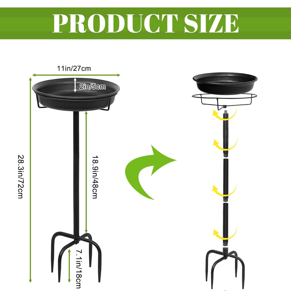YALINKA birdbath with metal stake—stable, year-round perch for songbirds.