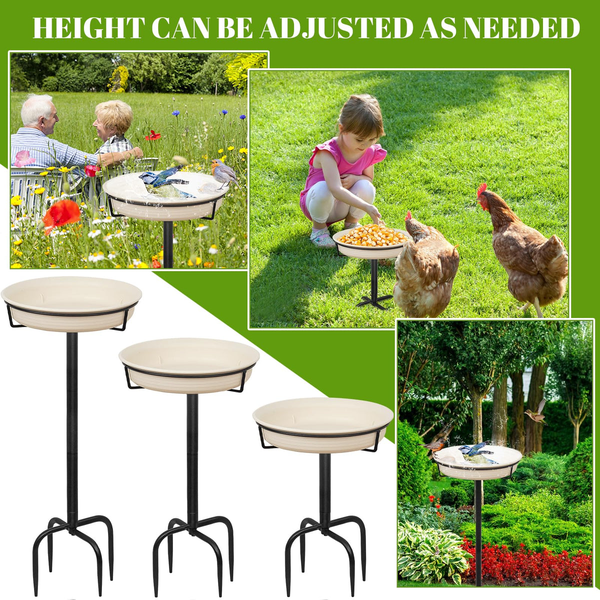 YALINKA metal stake stand keeps the bath upright in soil.