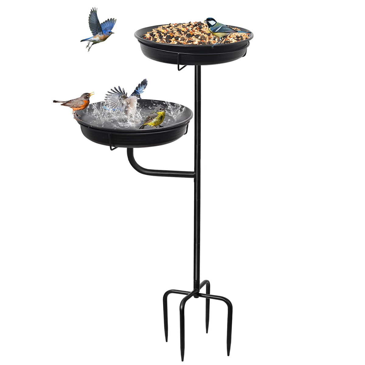 YALINKA freestanding birdbath bowl in black, ideal for drinking and bathing garden birds.
