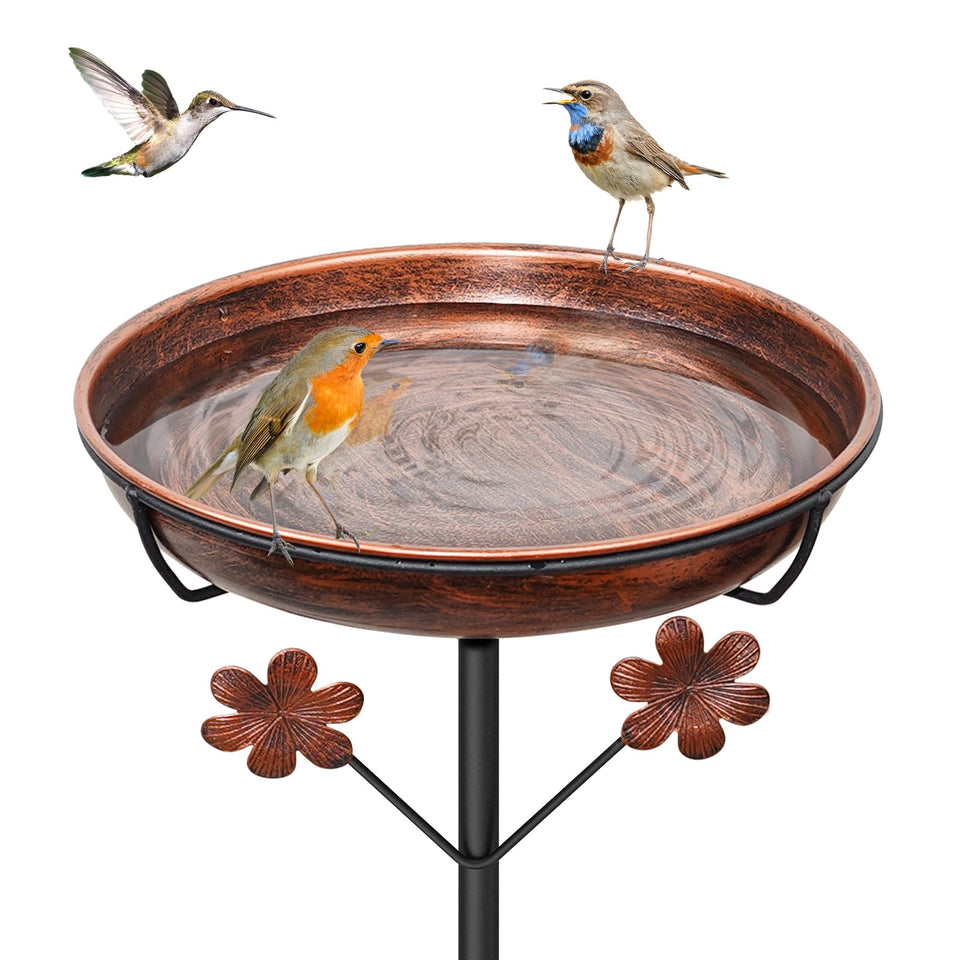 YALINKA metal bird bath on stake in garden for birds to drink