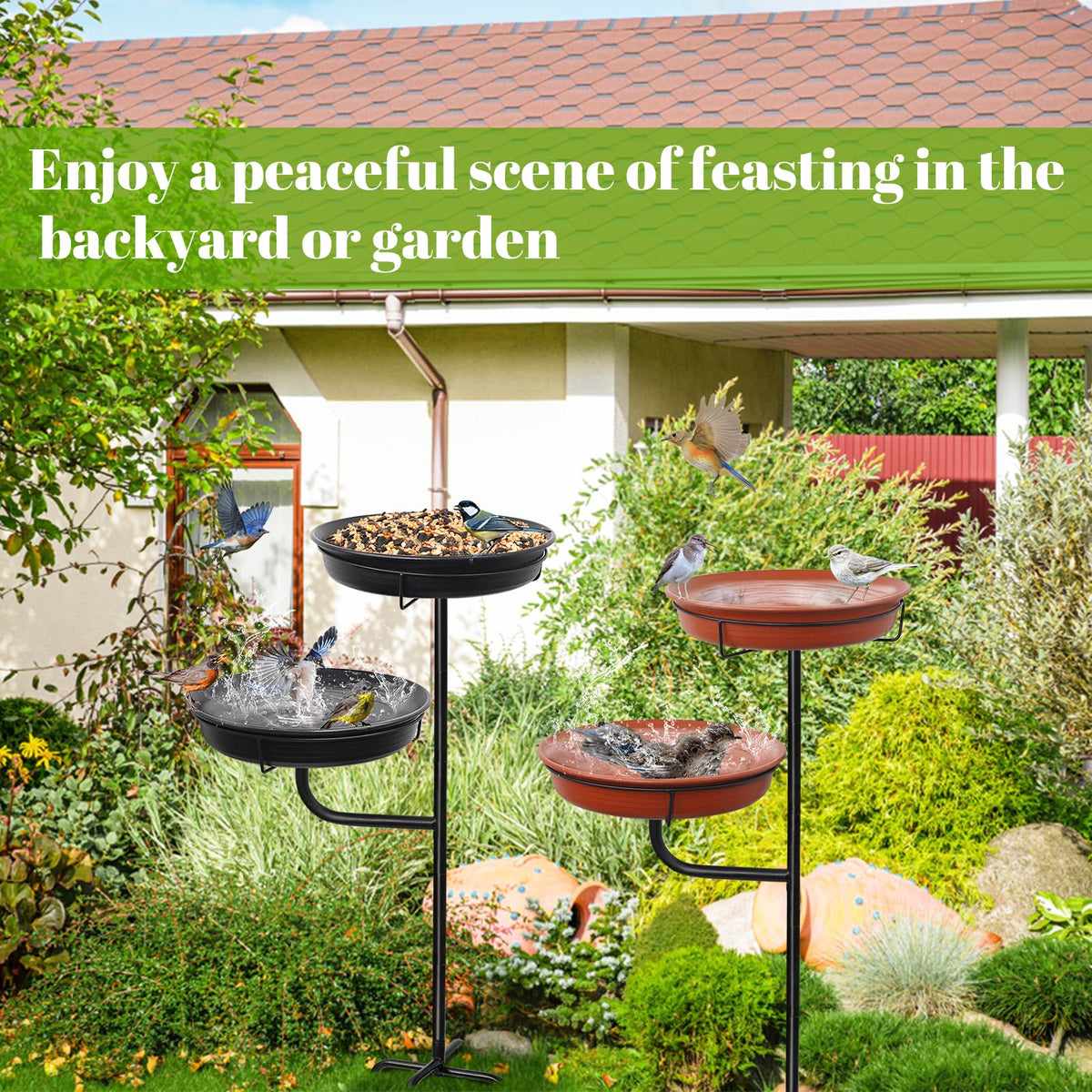 YALINKA versatile bird feeder and bath in one for year-round garden delight.