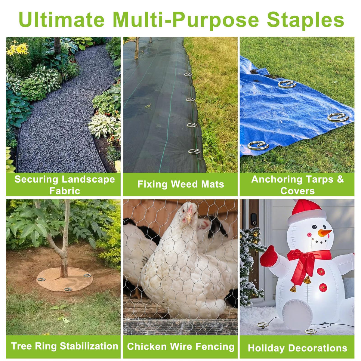 Yalumo multi-purpose stakes secure fabric, mats, turf, and decorations.