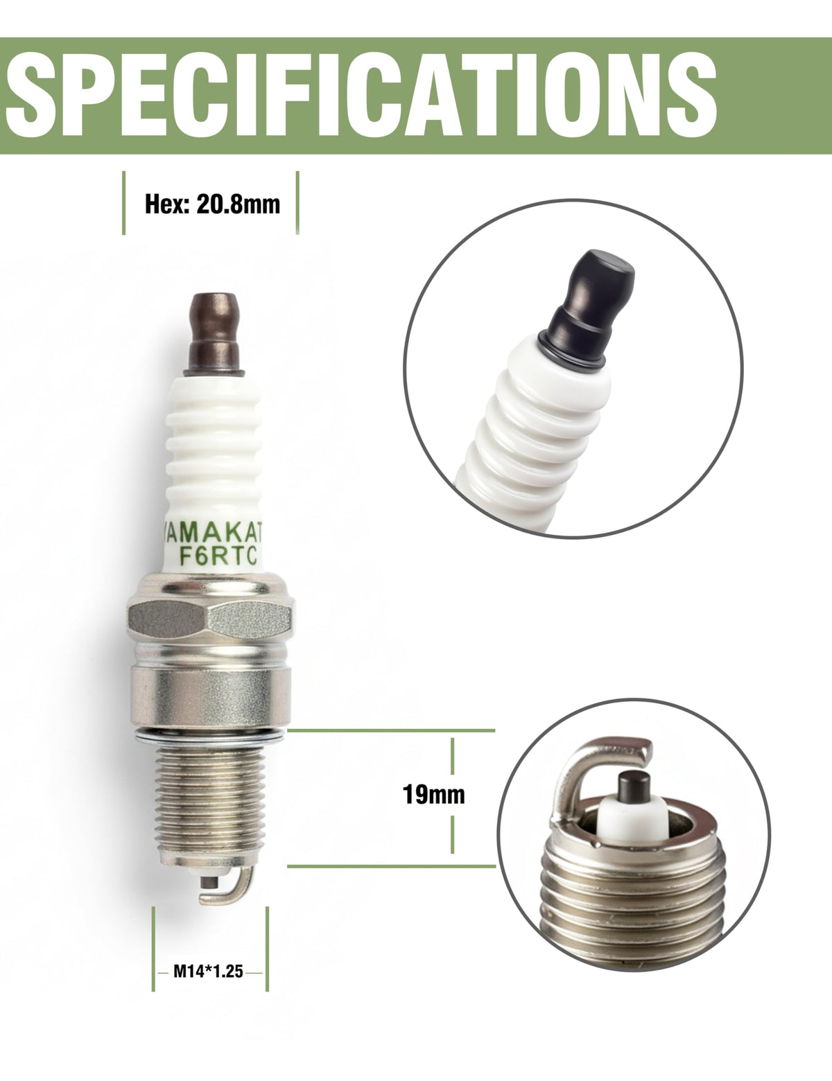 YAMAKATO spark plug thread size 19mm for easy installation.