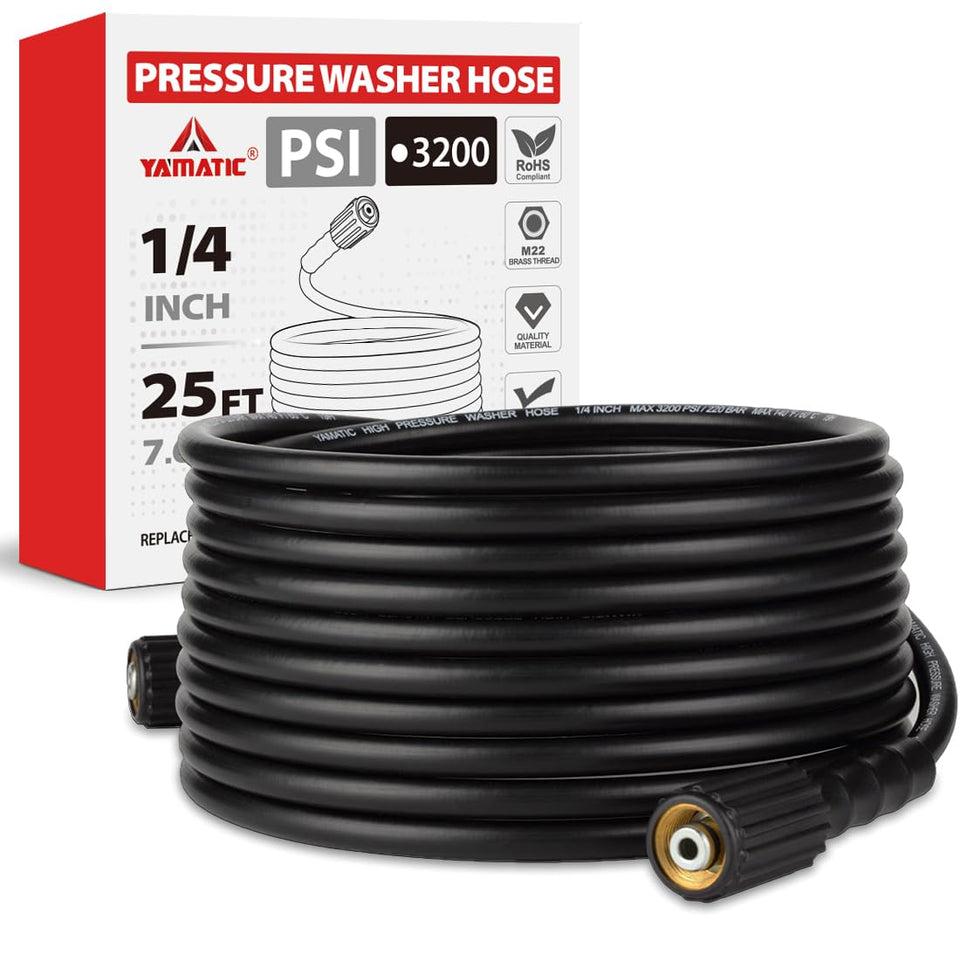 YAMATIC 25ft pressure washer hose extended reach for cars and patios