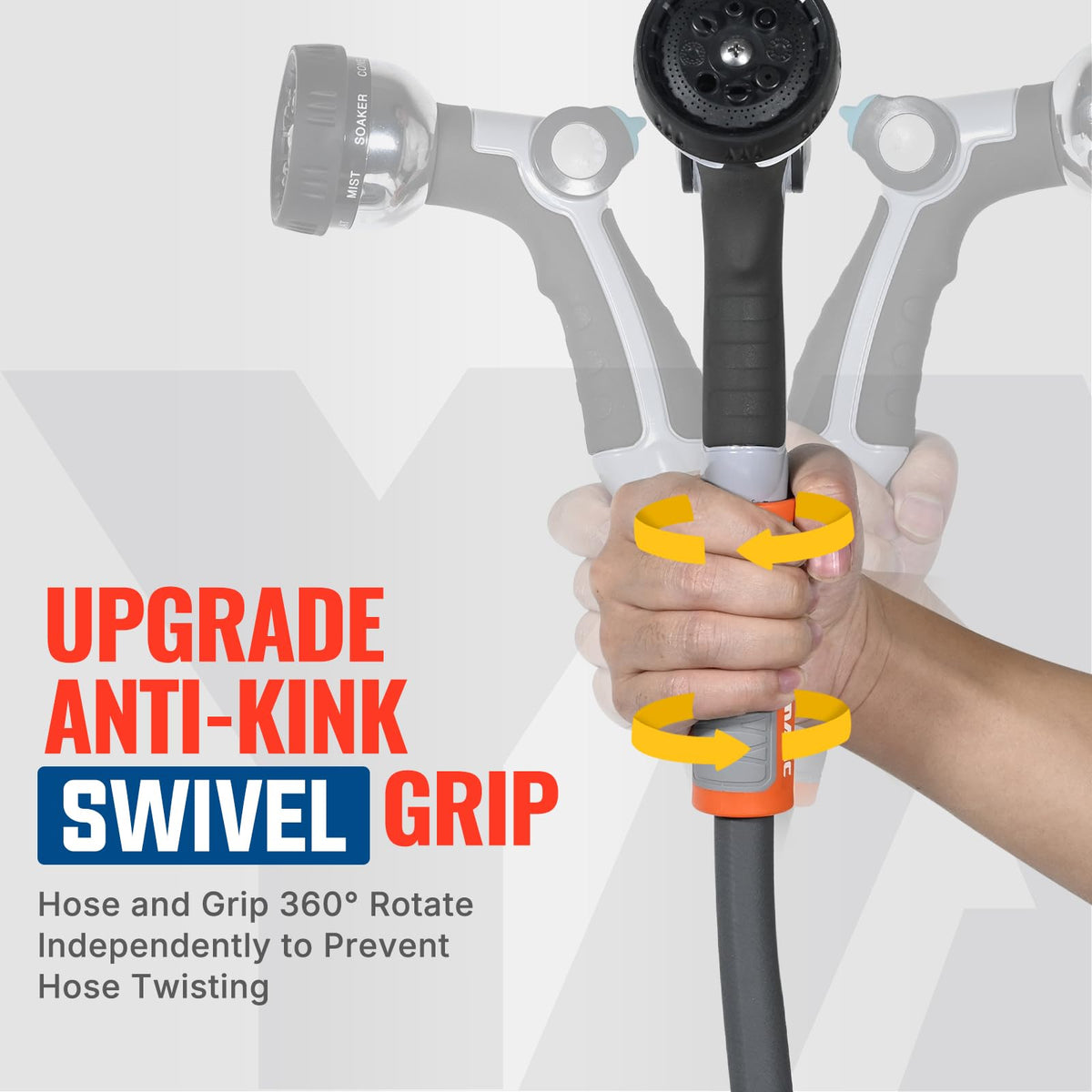 YAMATIC Heavy Duty Garden Hose 360-degree swivel fitting minimizes hose twists during use.