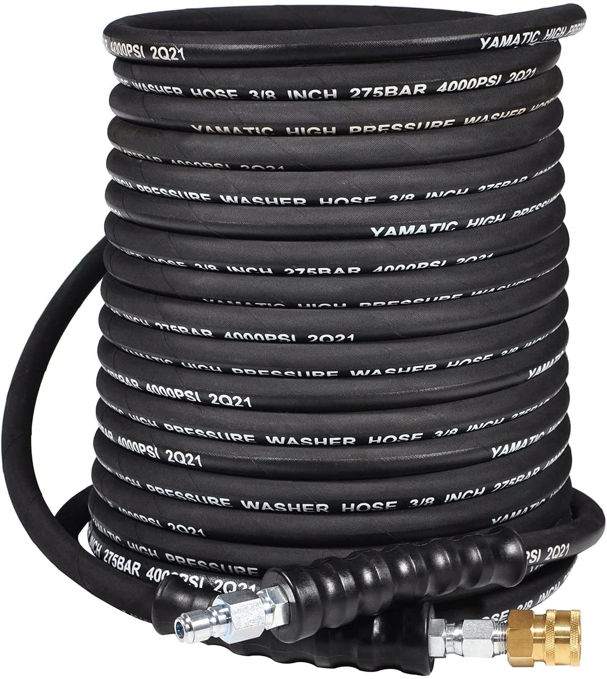 YAMATIC 3/8-inch pressure washer hose with 360-degree swivel for smooth maneuvering