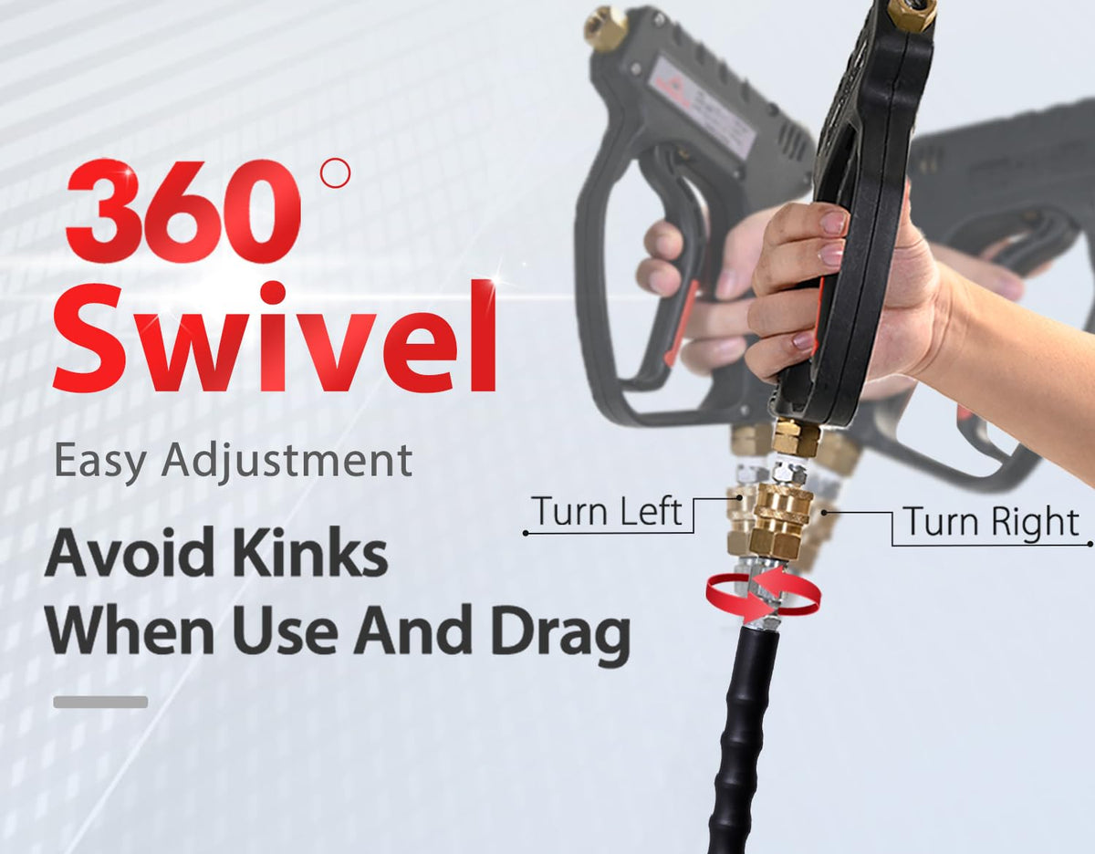 YAMATIC 4000 PSI pressure hose handles high bursts for efficient washing.