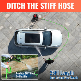 Brass fittings reinforce durability at the hose ends
