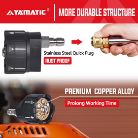 YAMATIC brass and stainless core resists corrosion for durable outdoor use.