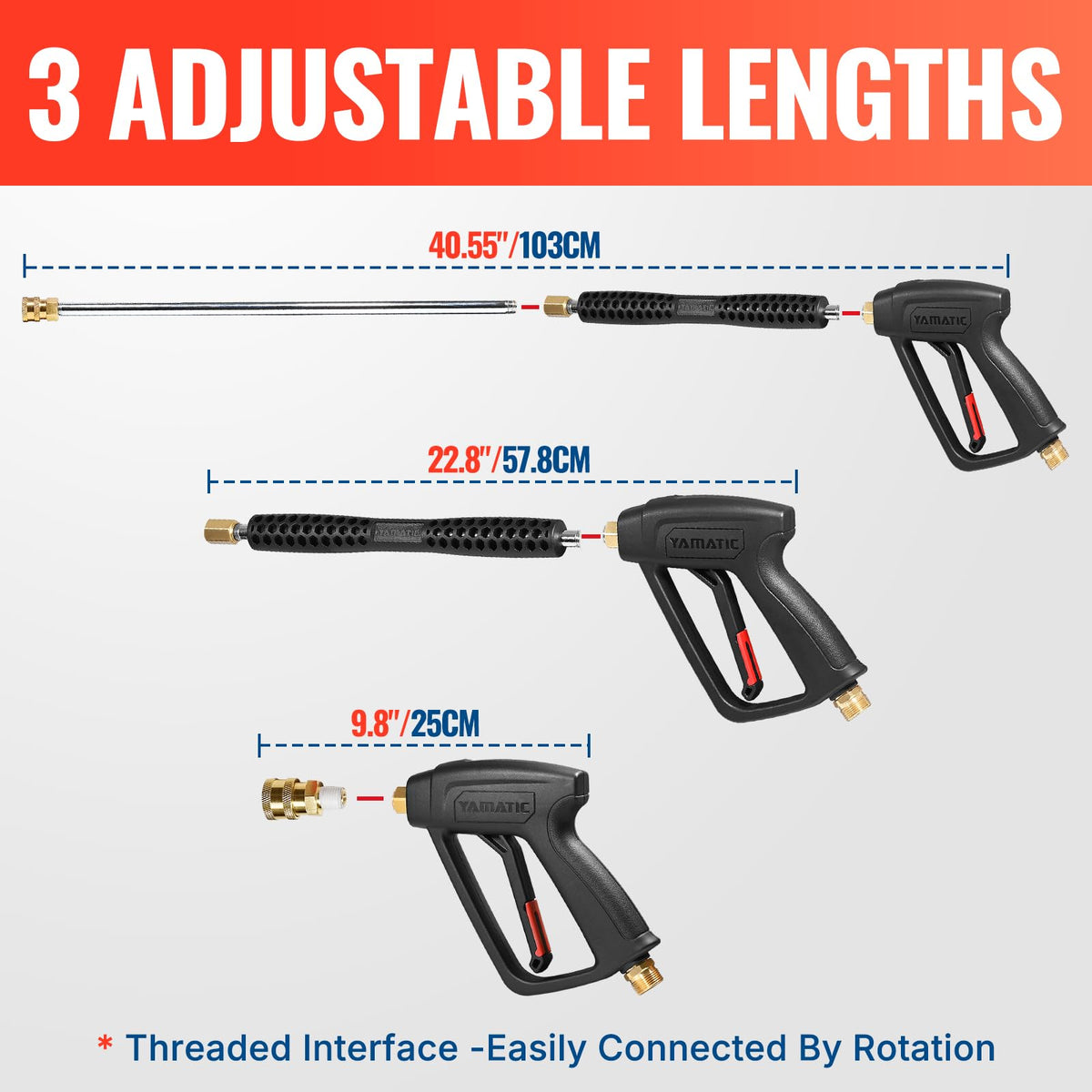Extendable wands up to 40 inches for hard-to-reach areas.