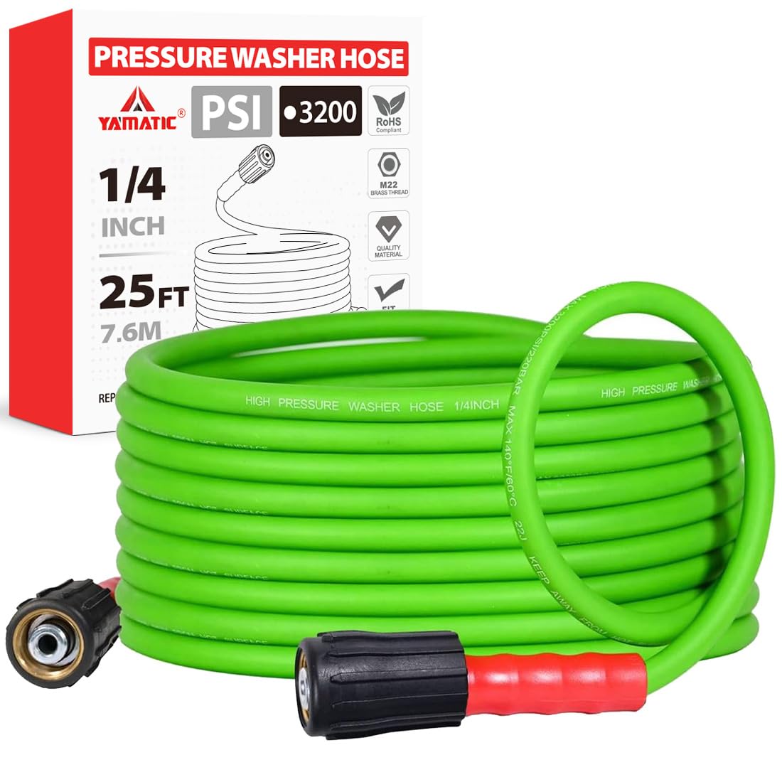 YAMATIC flexible 25ft hose ready for easy pulling and coiling