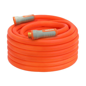 YAMATIC heavy-duty garden hose with swivel fitting enables effortless watering.