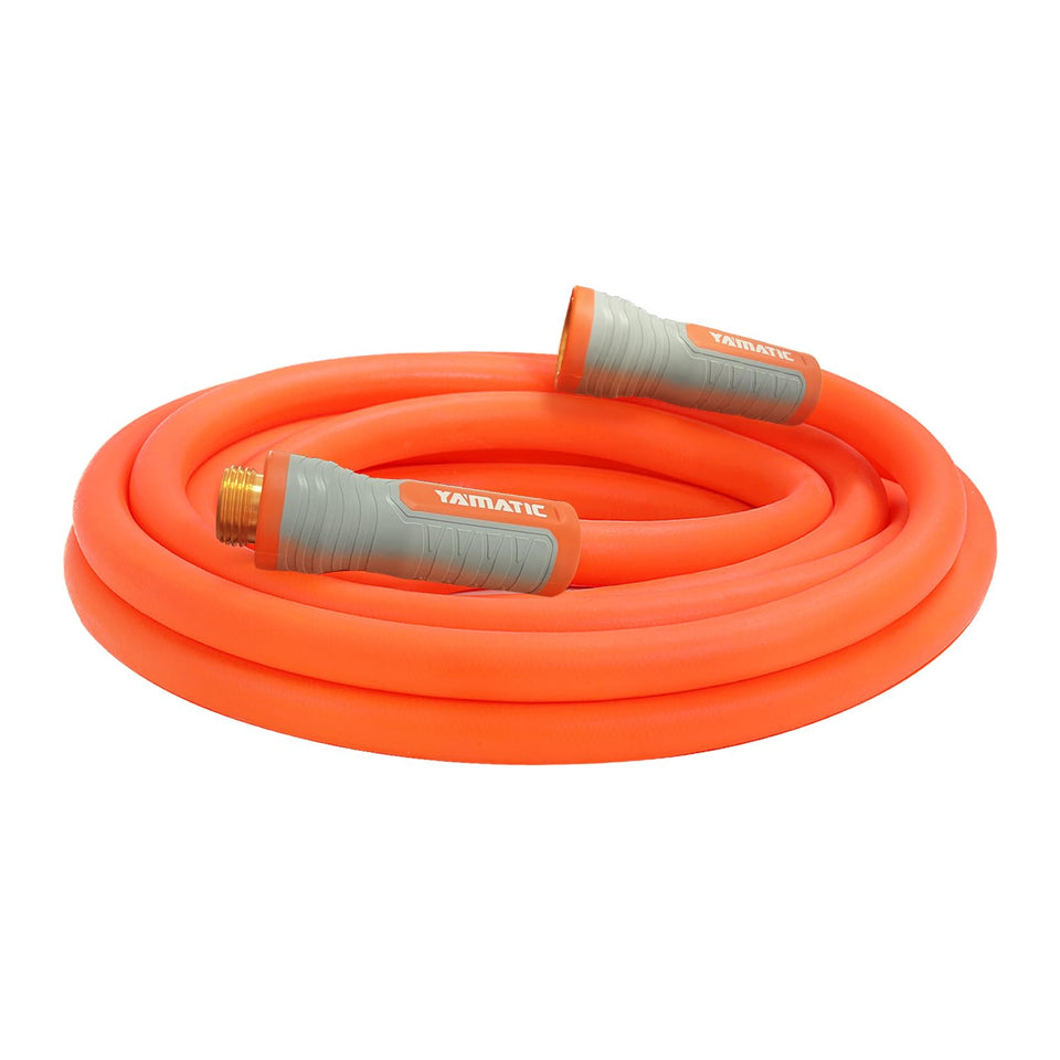 YAMATIC heavy-duty hose with brass connector for reliable garden watering and easy attachment
