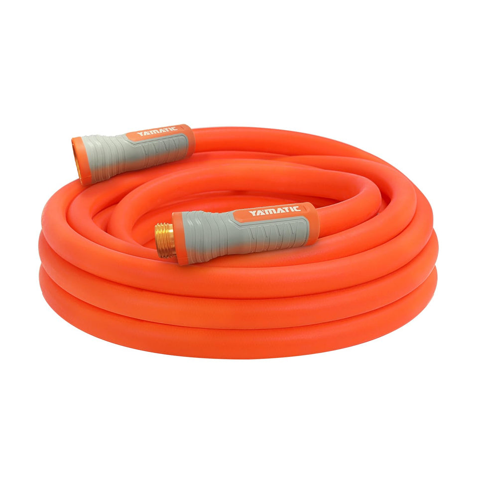 YAMATIC heavy-duty hose with anti-kink technology keeps water flowing smoothly.