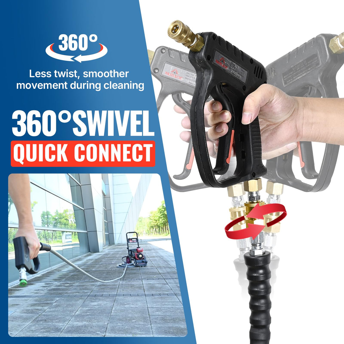 YAMATIC 100ft length extends cleaning reach for large jobs.