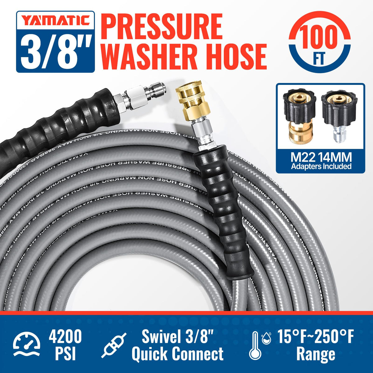 YAMATIC hose 360° swivel connector for smoother operation under pressure.