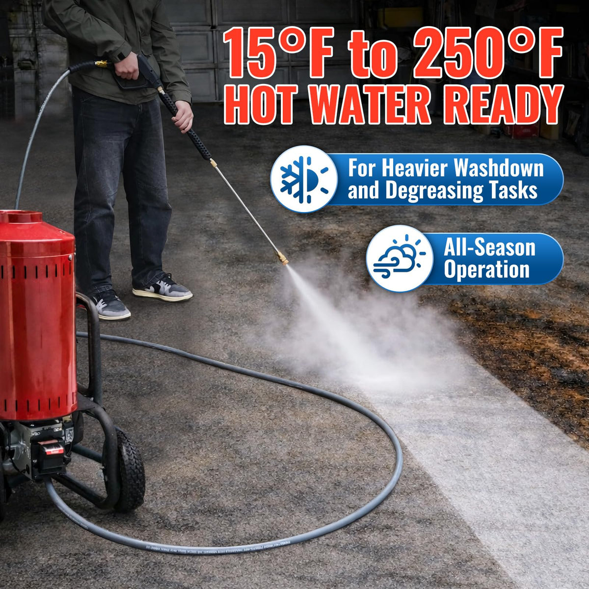 YAMATIC non-marking rubber jacket prevents surface marks during cleaning.