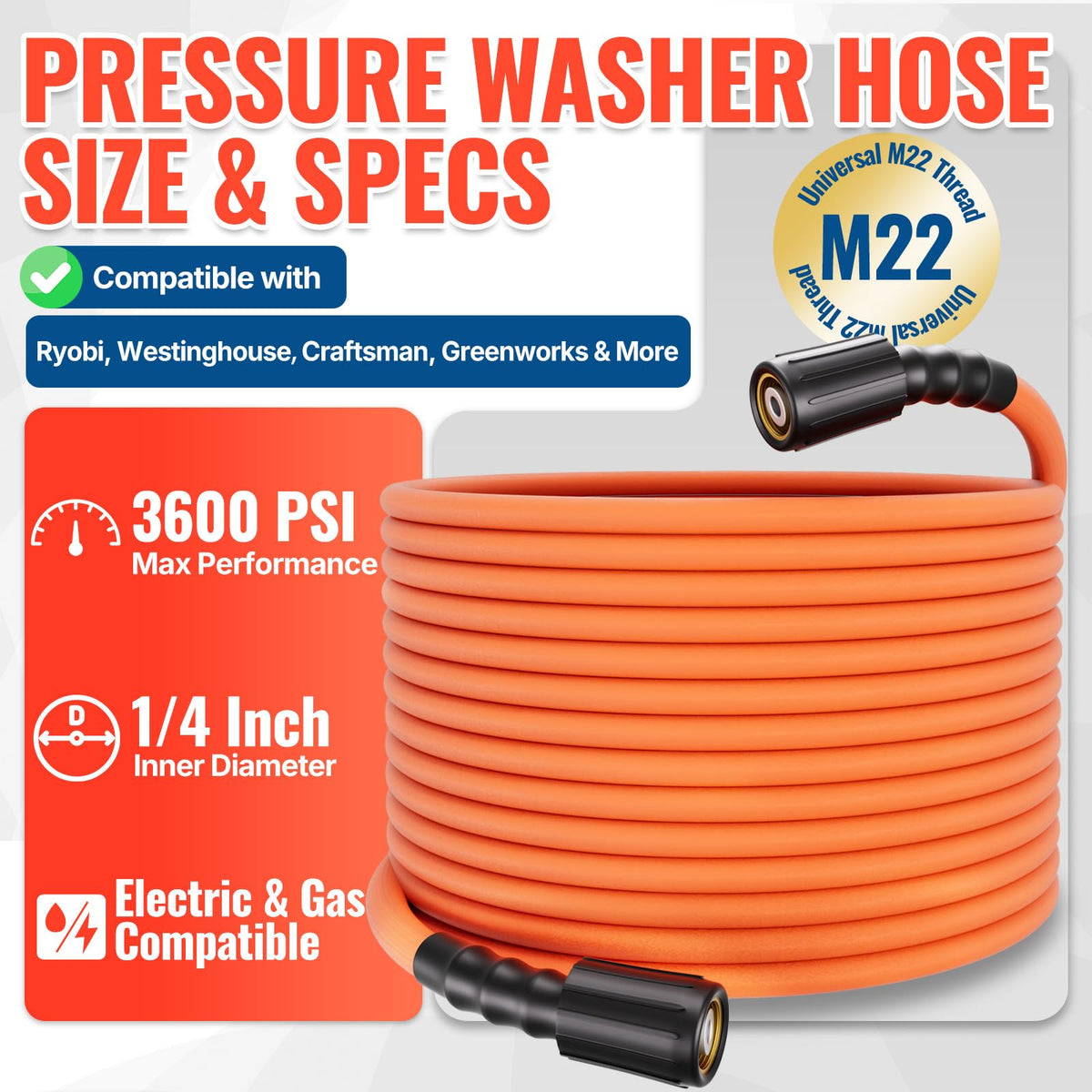 YAMATIC hose features 1/4-inch ID for steady water flow.