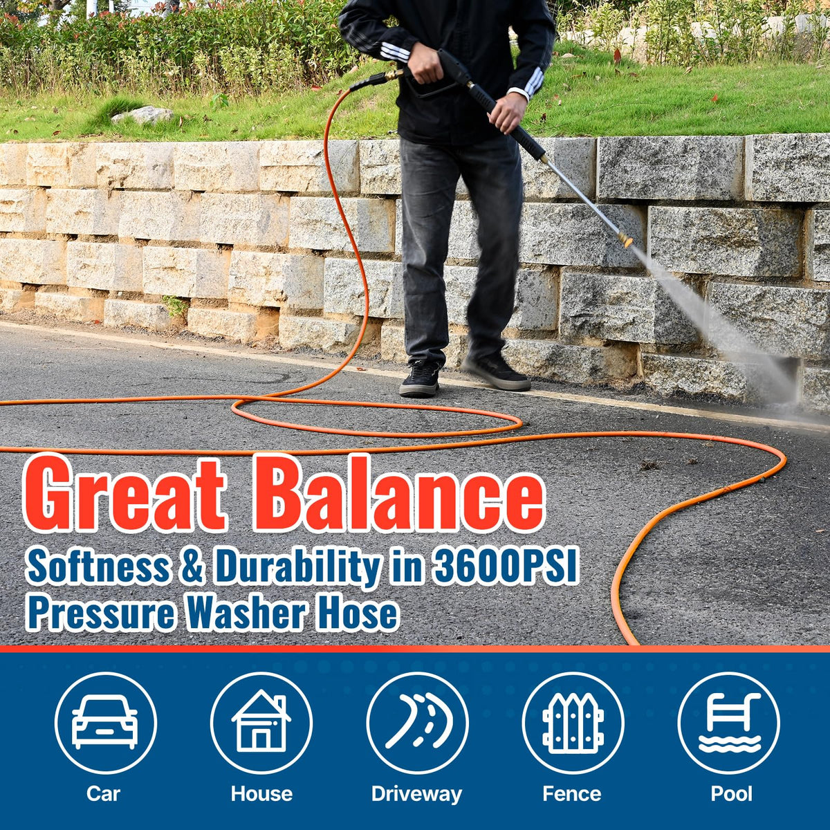 YAMATIC hose rolled neatly for easy storage after use.