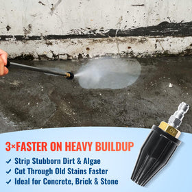 YAMATIC rotating spray cleans bricks and concrete efficiently.