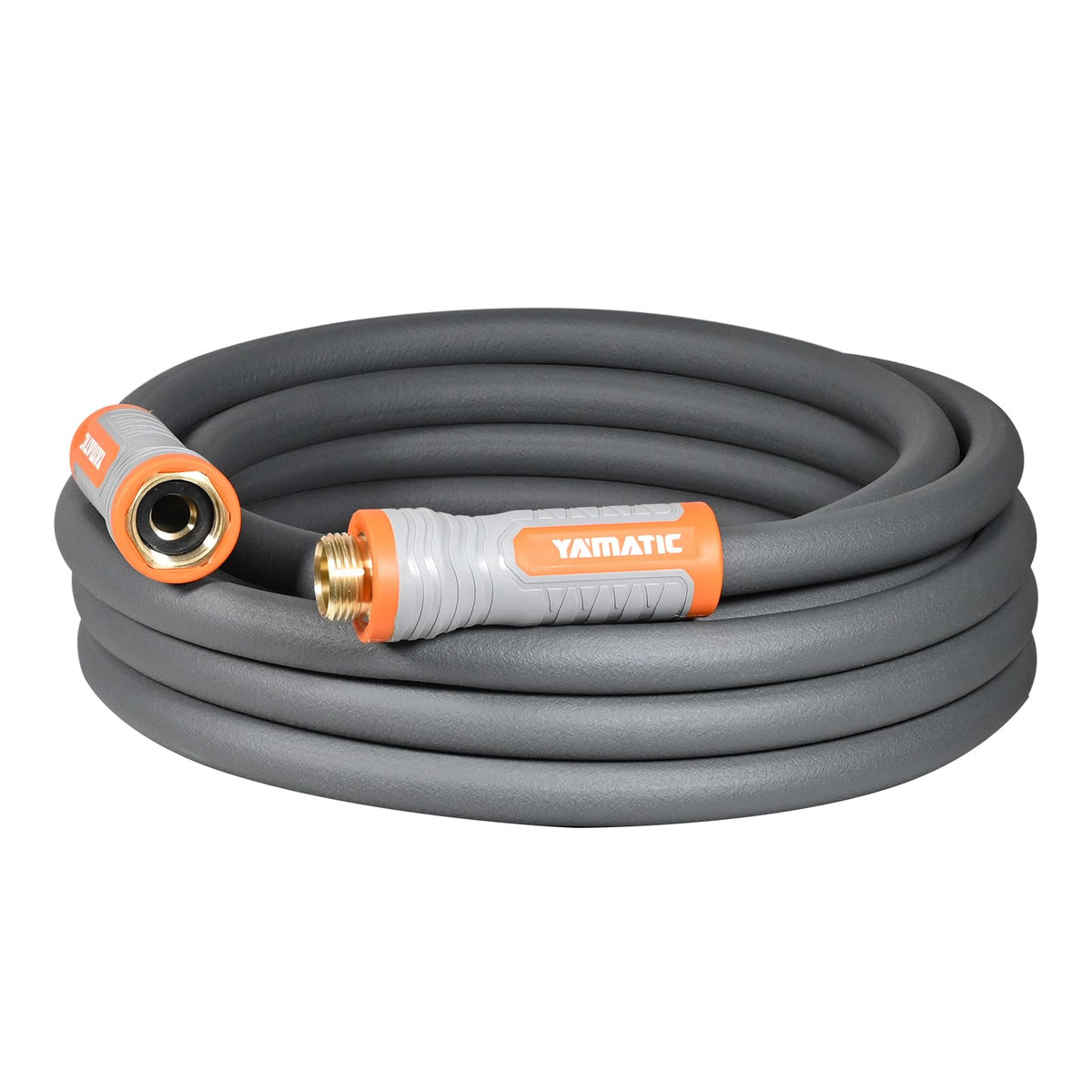 YAMATIC short garden hose with swivel handle ready for easy watering.