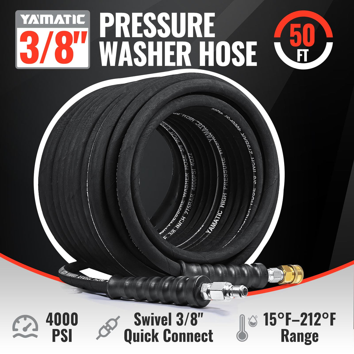 YAMATIC heavy-duty steel-braided exterior withstands rough surfaces during cleaning