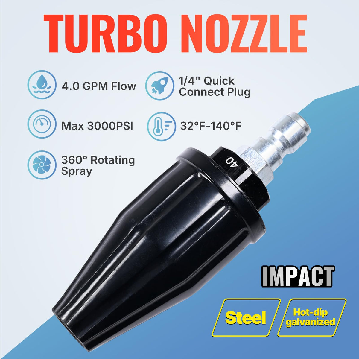 YAMATIC turbo nozzle 1/4in quick connector for easy attachment.