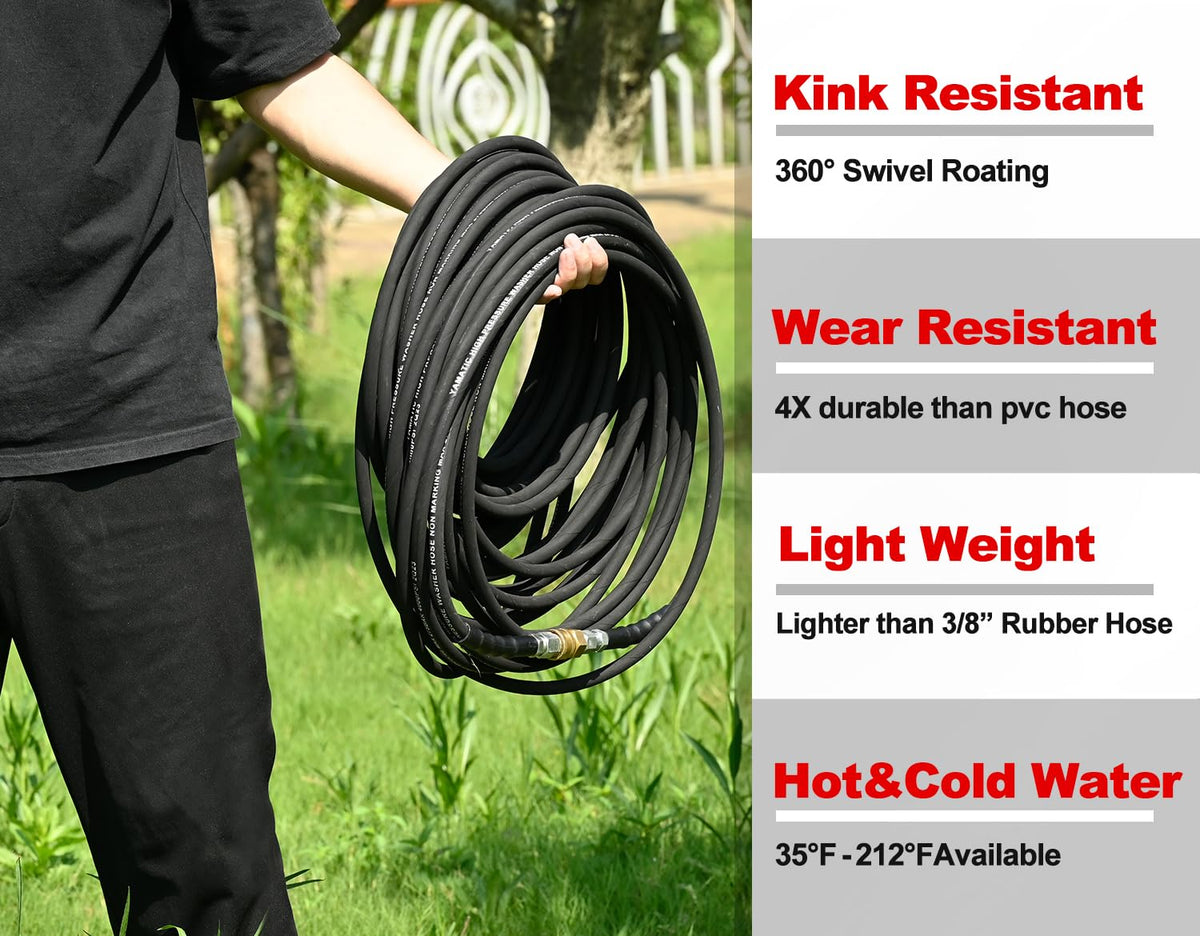 YAMATIC wire-braided pressure hose delivers rugged durability for demanding cleaning tasks.
