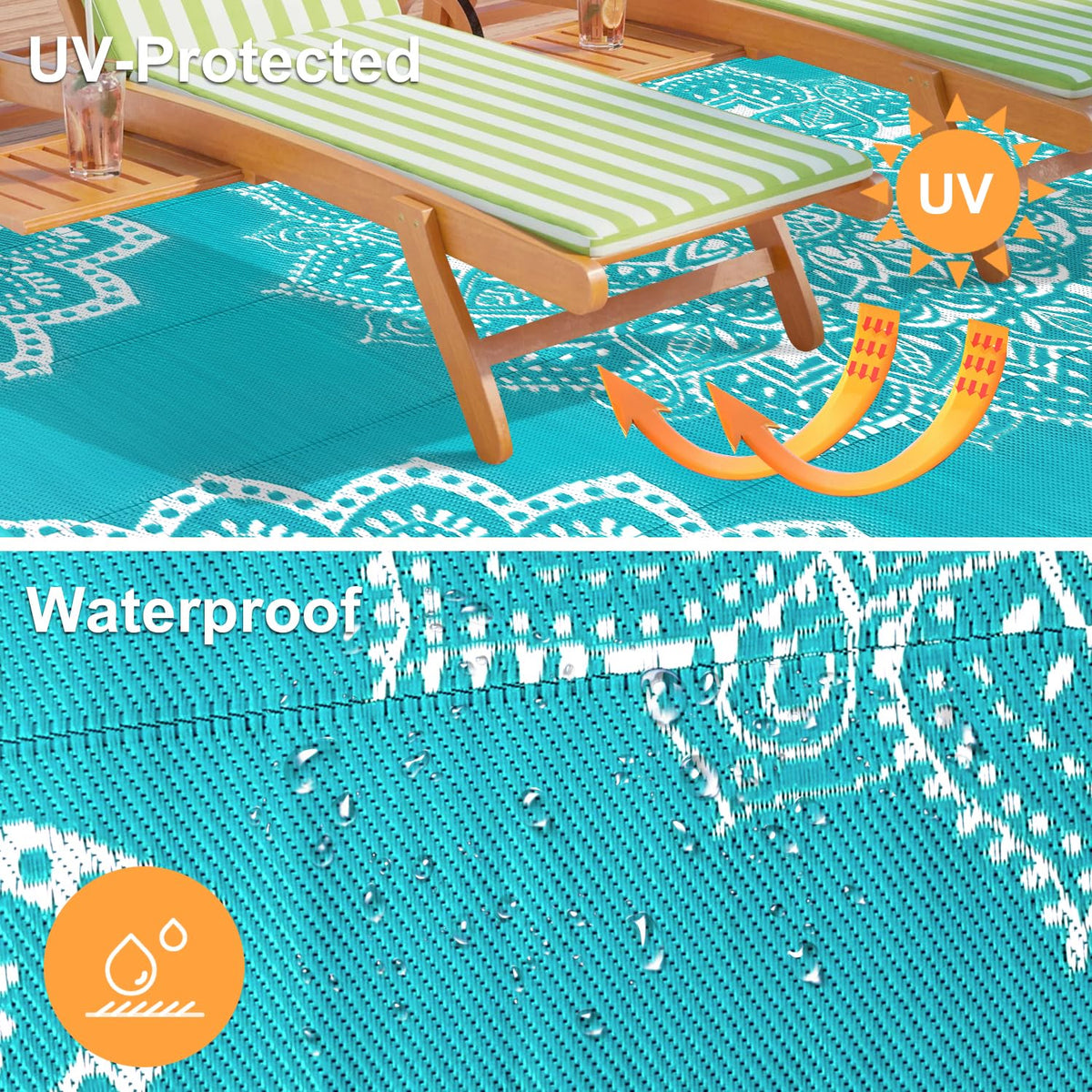 Durable UV-coated Yamaziot outdoor rug resisting fading in sunlight