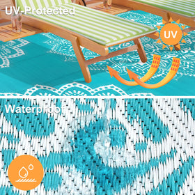 Yamaziot UV-resistant outdoor rug withstands sun on porch and balcony