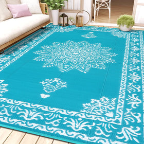 Yamaziot outdoor rug foldable design with storage bag for portability.